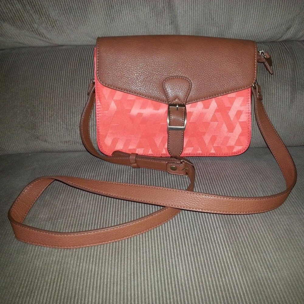 HEYS-Signature-Shoulder/Crossbody Bag-Lipstick Red/Brown Trim-New withou…